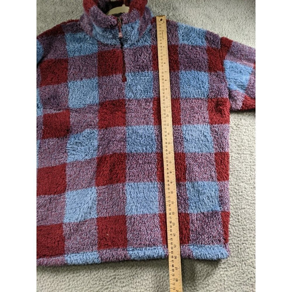 Eddie Bauer Sweater Jacket Womens XL Teddy Plush Fleece Check Plaid 1/4 Zip Mock - Picture 8 of 12